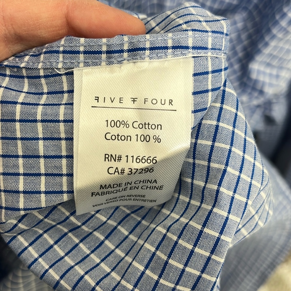 NWT Five Four Men’s Belshire Long Sleeve Shirt Blue White Checkered Size 2XL - Picture 5 of 6
